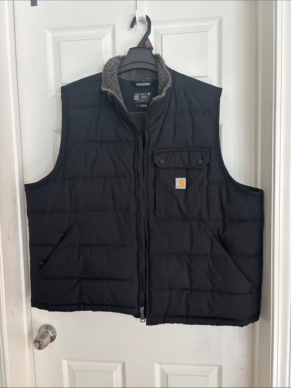 Carhartt Black Quilted Puffer Vest with Sherpa Collar